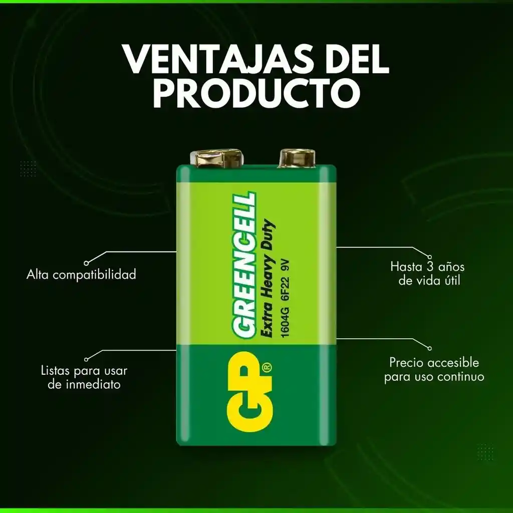 Pila 9v Gp Cuadrada 9v Greencell Original X5