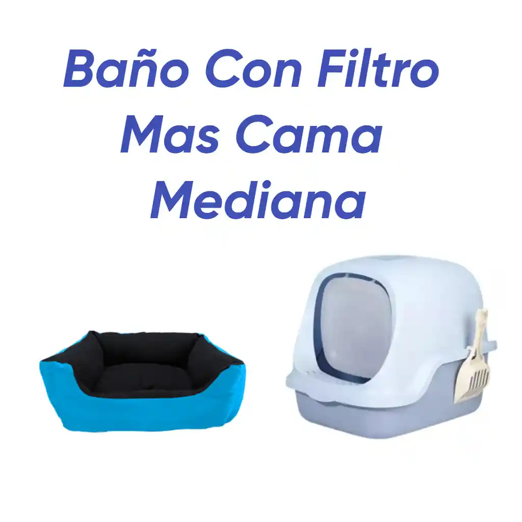Combo Baño Arenero Con Filtro Mas Cama Mediana Impermeable Celeste
