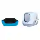 Combo Baño Arenero Con Filtro Mas Cama Mediana Impermeable Celeste