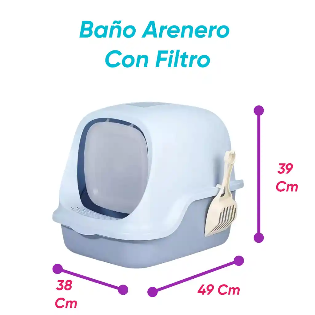 Combo Baño Arenero Con Filtro Mas Cama Mediana Impermeable Celeste