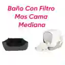 Baño Arenero Con Filtro Mas Cama Mediana Impermeable Gris