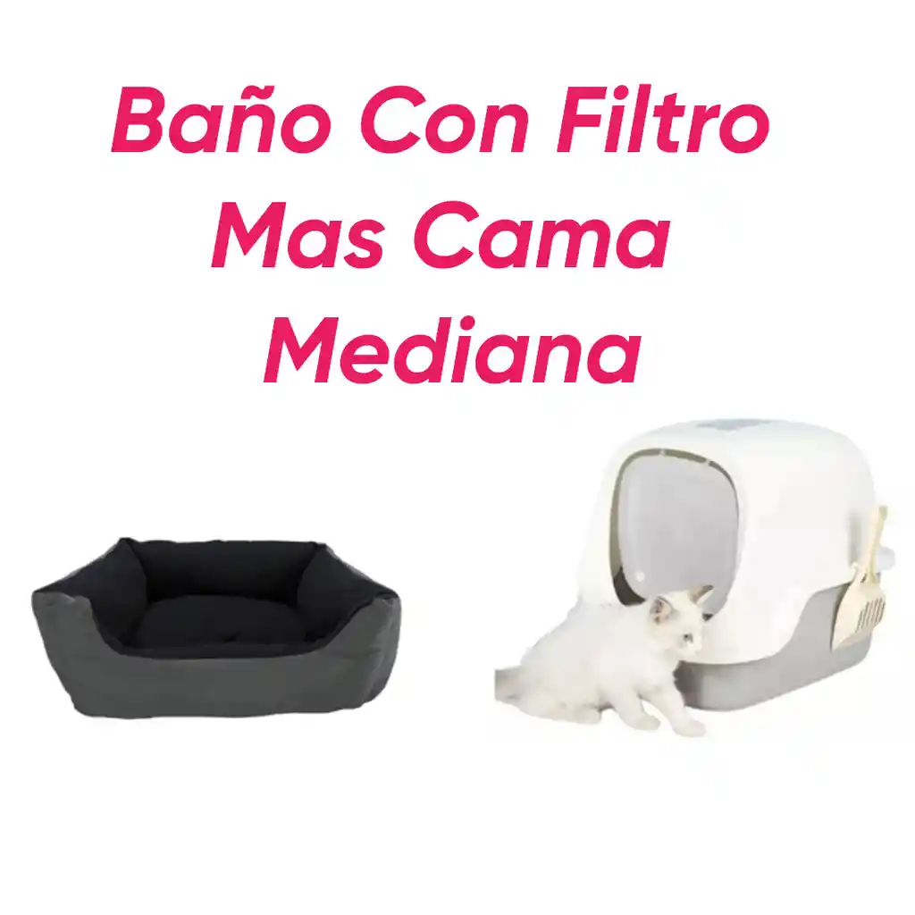 Baño Arenero Con Filtro Mas Cama Mediana Impermeable Gris