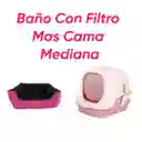 Baño Arenero Con Filtro Mas Cama Mediana Impermeable Rosado