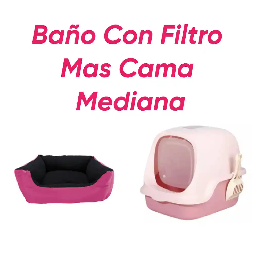 Baño Arenero Con Filtro Mas Cama Mediana Impermeable Rosado