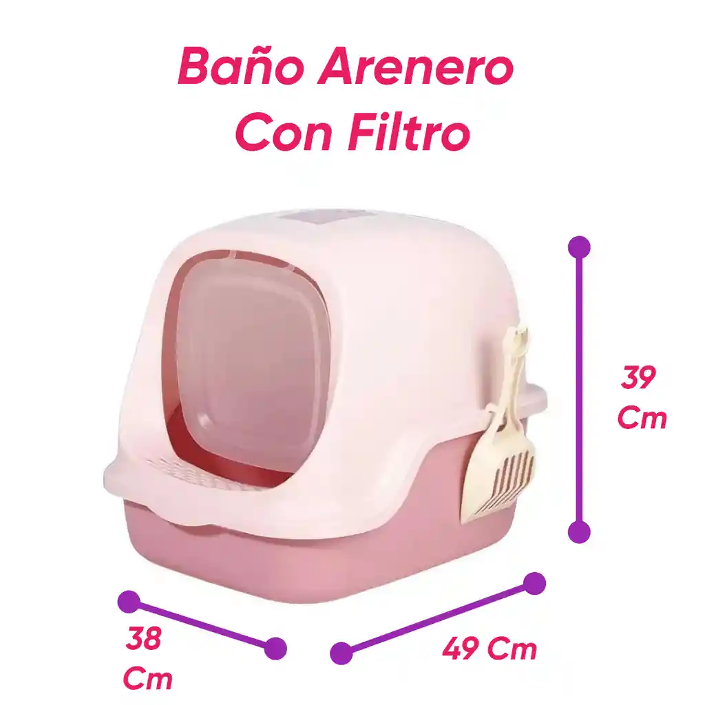 Baño Arenero Con Filtro Mas Cama Mediana Impermeable Rosado