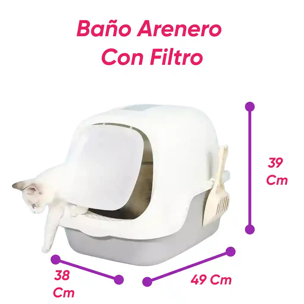 Baño Arenero Con Filtro Mas 50 Rollos De Bolsas Gris