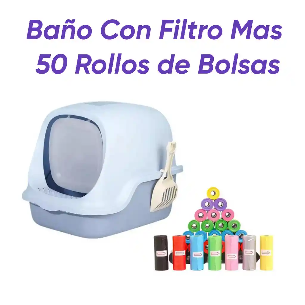 Baño Arenero Con Filtro Mas 50 Rollos De Bolsas Celeste