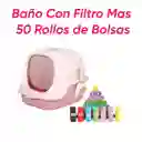 Baño Arenero Con Filtro Mas 50 Rollos De Bolsas Rosado