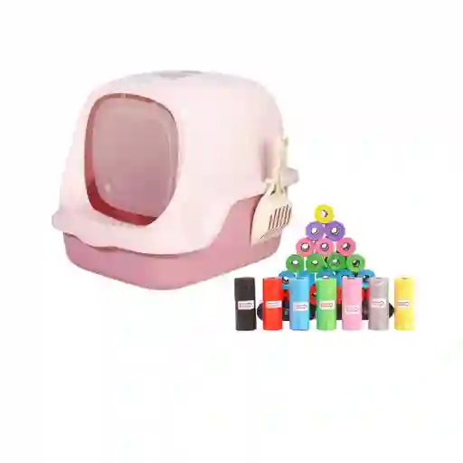 Baño Arenero Con Filtro Mas 50 Rollos De Bolsas Rosado