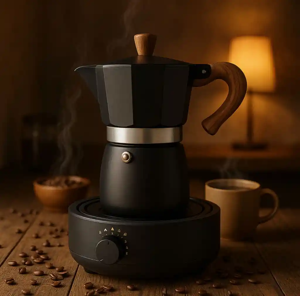 Cafetera Italiana Moka Con Base Calentadora Negra