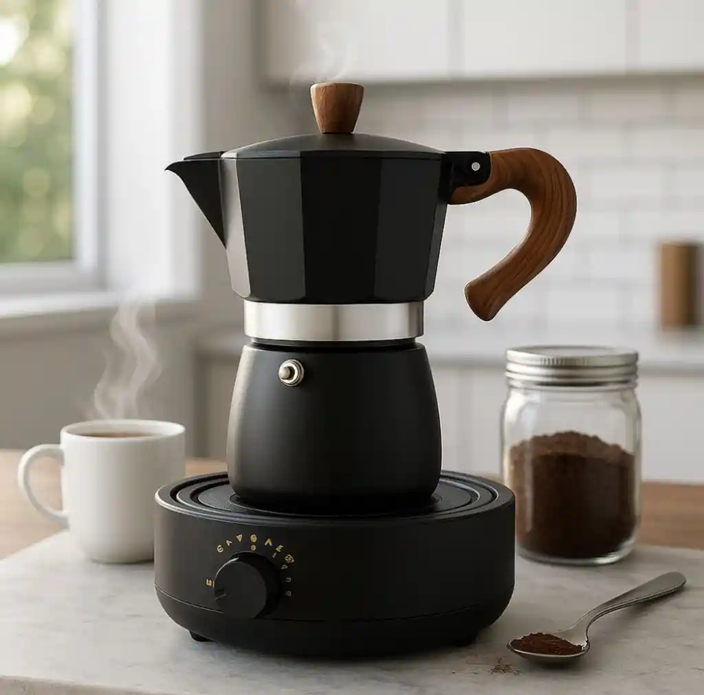 Cafetera Italiana Moka Con Base Calentadora Negra