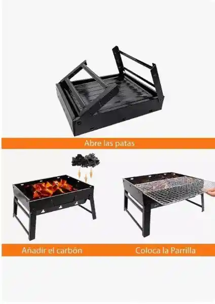 Parrilla Asador De Carbón Plegable Mini Portátil Aire Libre 36x29cm