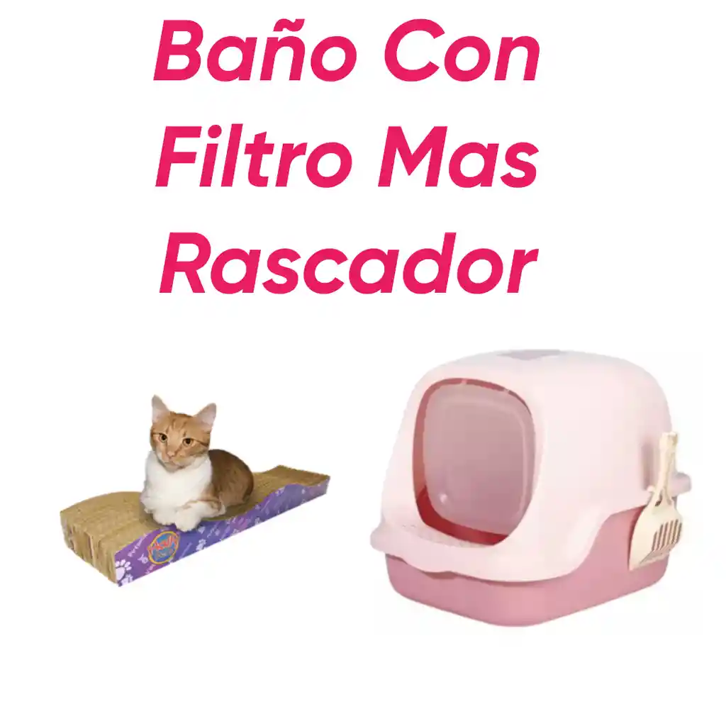 Baño Arenero Con Filtro Más Rascador Ondas Rosado