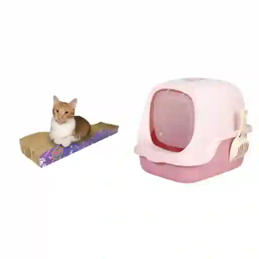 Baño Arenero Con Filtro Más Rascador Ondas Rosado