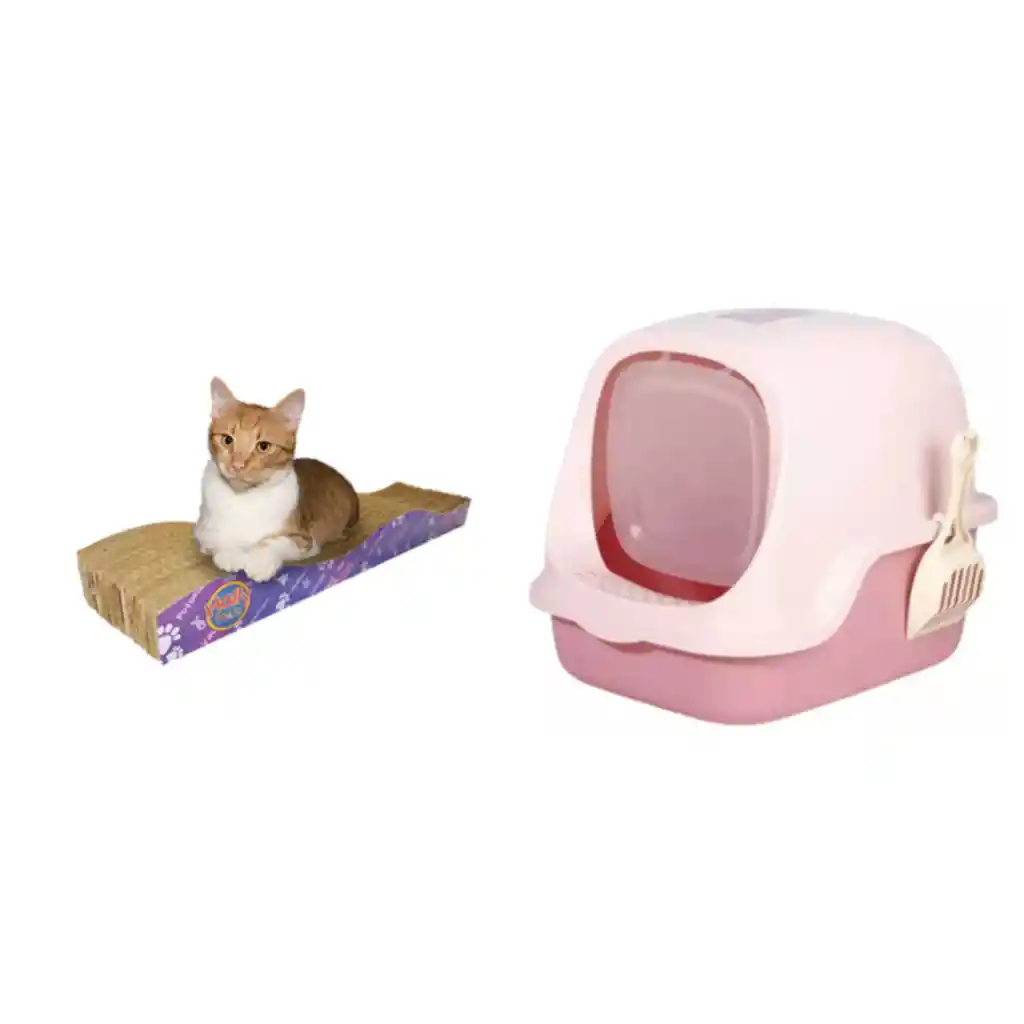 Baño Arenero Con Filtro Más Rascador Ondas Rosado