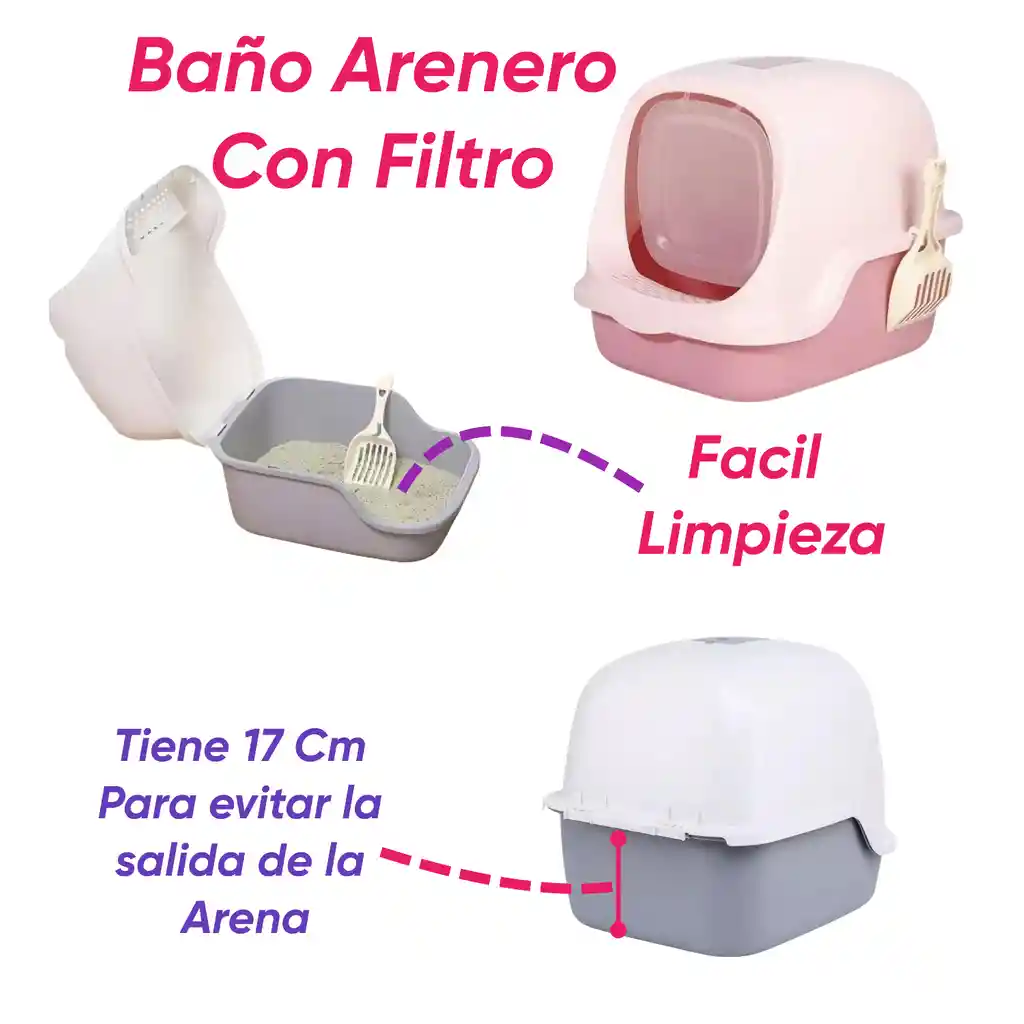Baño Arenero Con Filtro Más Rascador Ondas Rosado