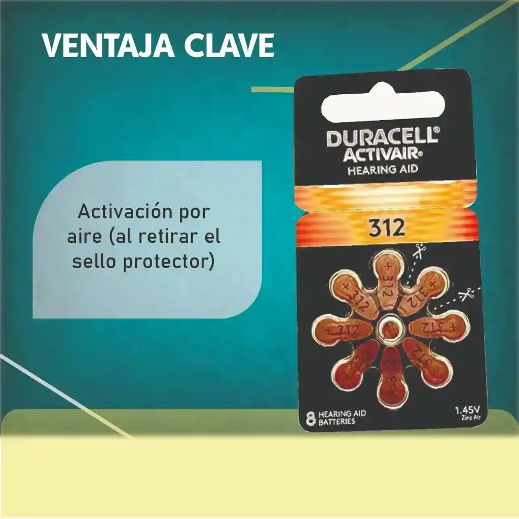 Pilas Audífonos Bateria 312 Duracell X8 Unidades