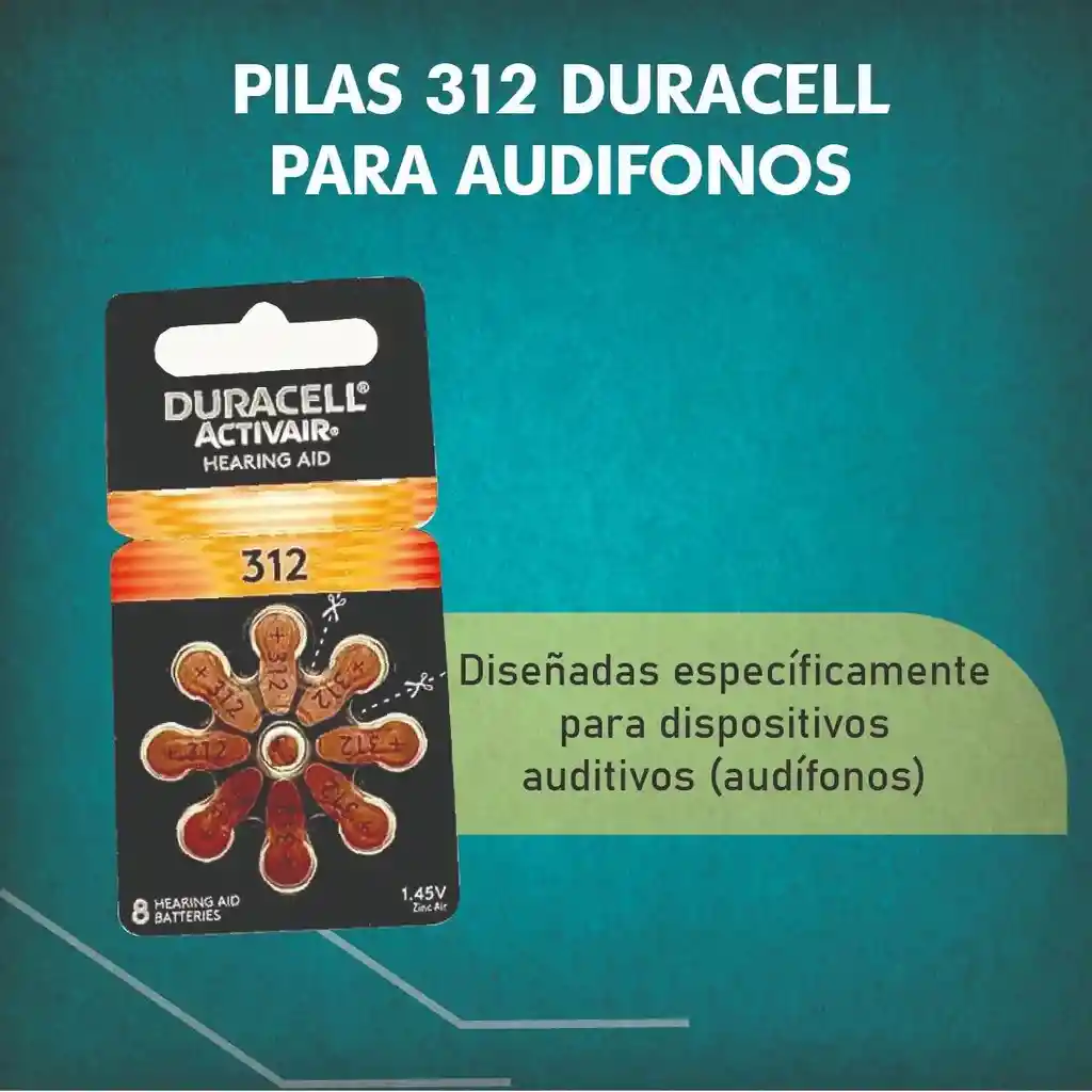 Pilas Audífonos Bateria 312 Duracell X8 Unidades