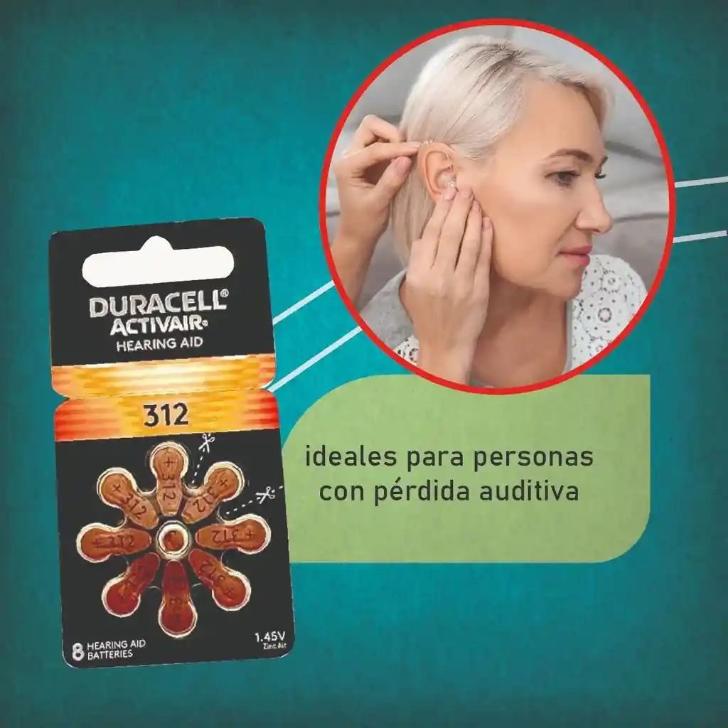 Pilas Audífonos Bateria 312 Duracell X8 Unidades
