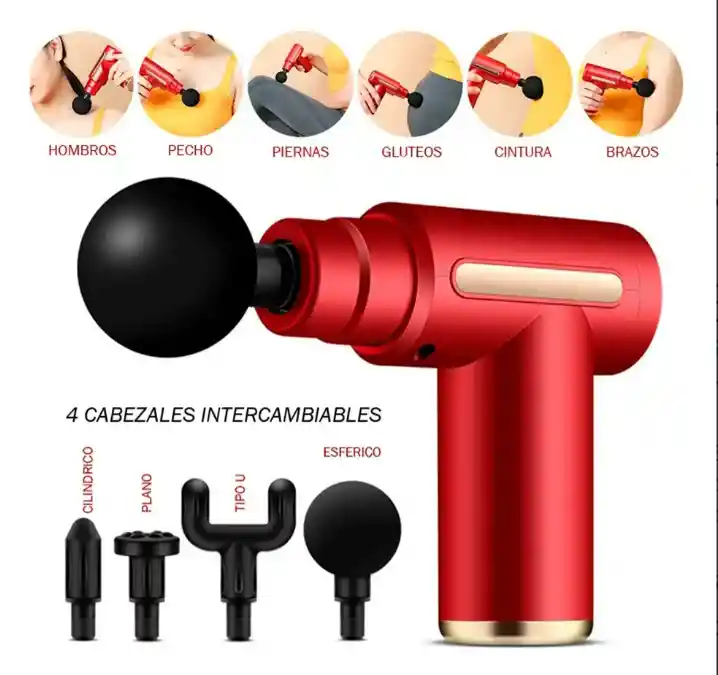 Pistola Masajeador Portatil 4 Cabezas 6 Niveles