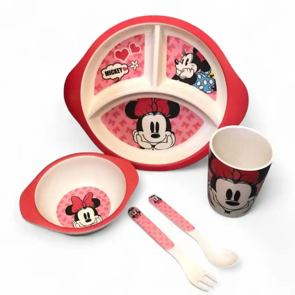 Set Vajilla Para Bebes Niños Bambu 5 Piezas