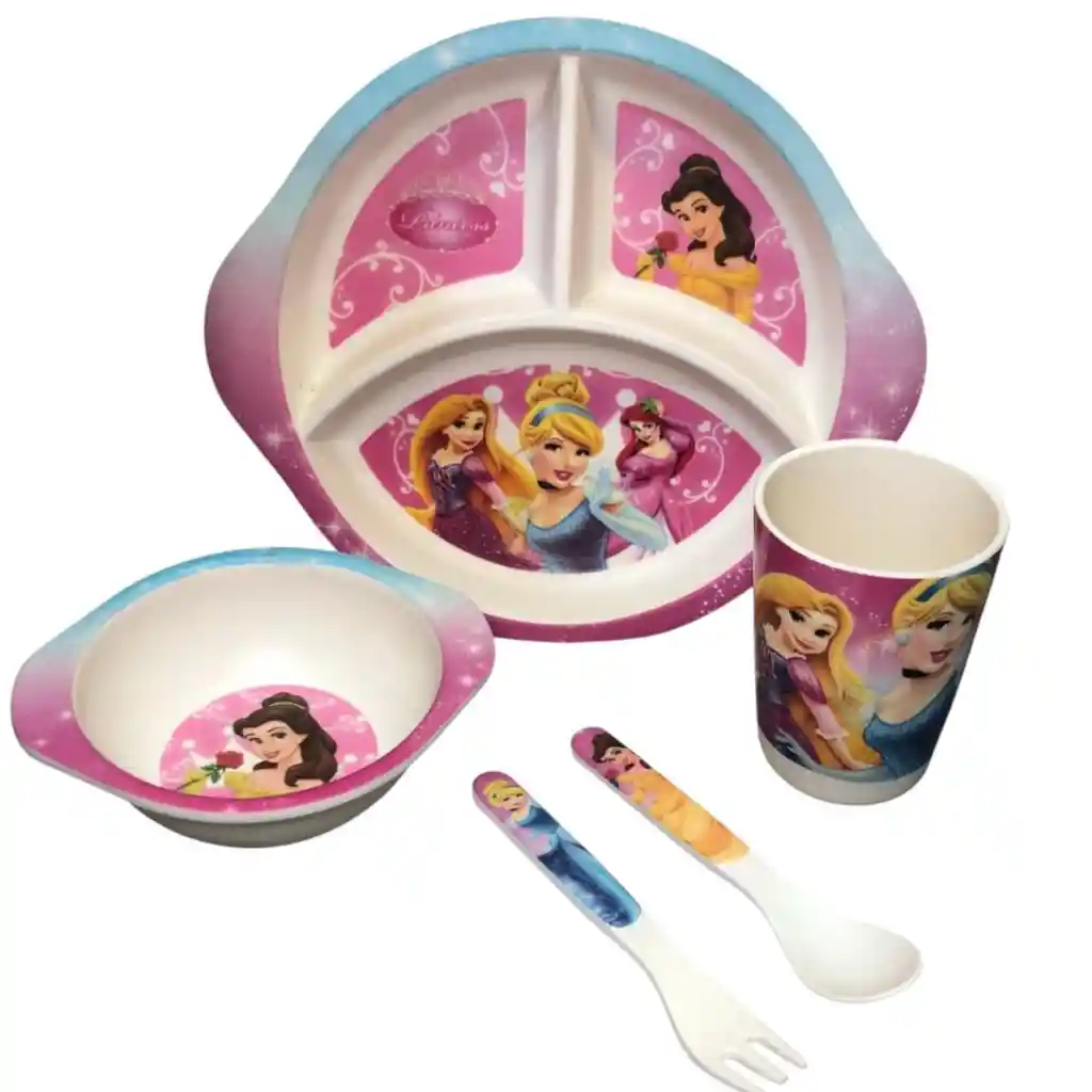 Set Vajilla Para Bebes Niños Bambu 5 Piezas