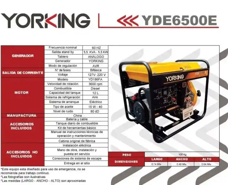 Planta Electrica O Generador Yorking De 5,5 Kwmotor Diesel