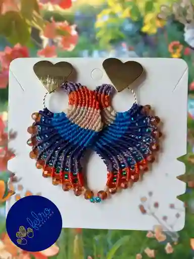 Aretes Alitas, Pavo Reales, Alas De Ángel En Micro Macramé, Cielo De Mandarina