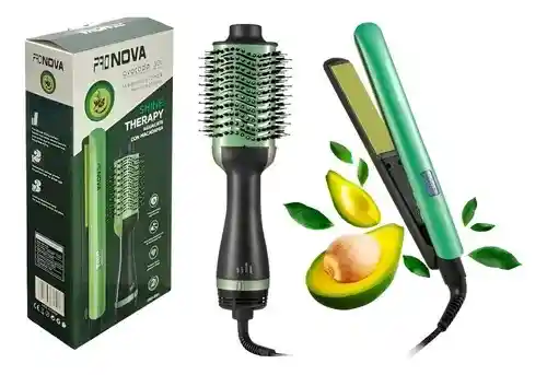 Combo Pro Nova Aguacate – Plancha Con Control Digital + Cepillo Secador De Doble Velocidad Pro-2501