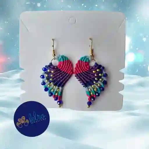 Aretes Alitas, Pavo Reales, Alas De Ángel En Micro Macramé, Polvo De Estrella