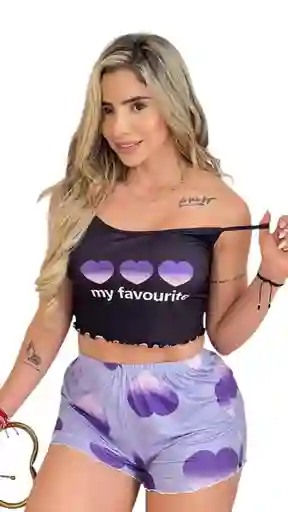 Conjunto De Pijama Short Estampada Talla Unica