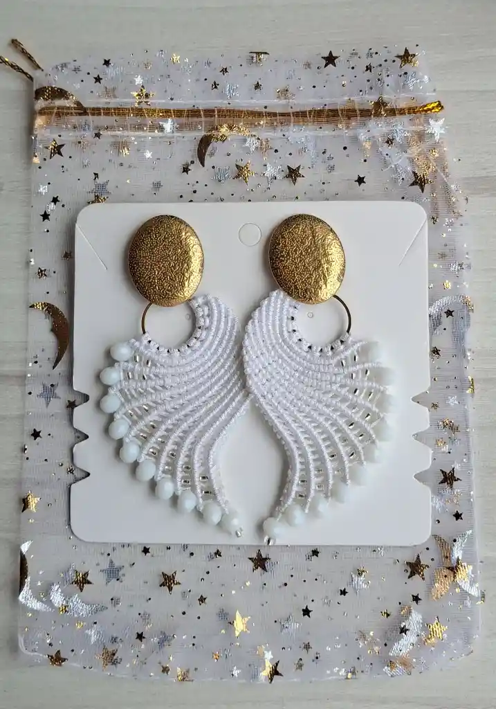 Aretes Alitas, Pavo Reales, Alas De Ángel En Micro Macramé, Alas De Nube