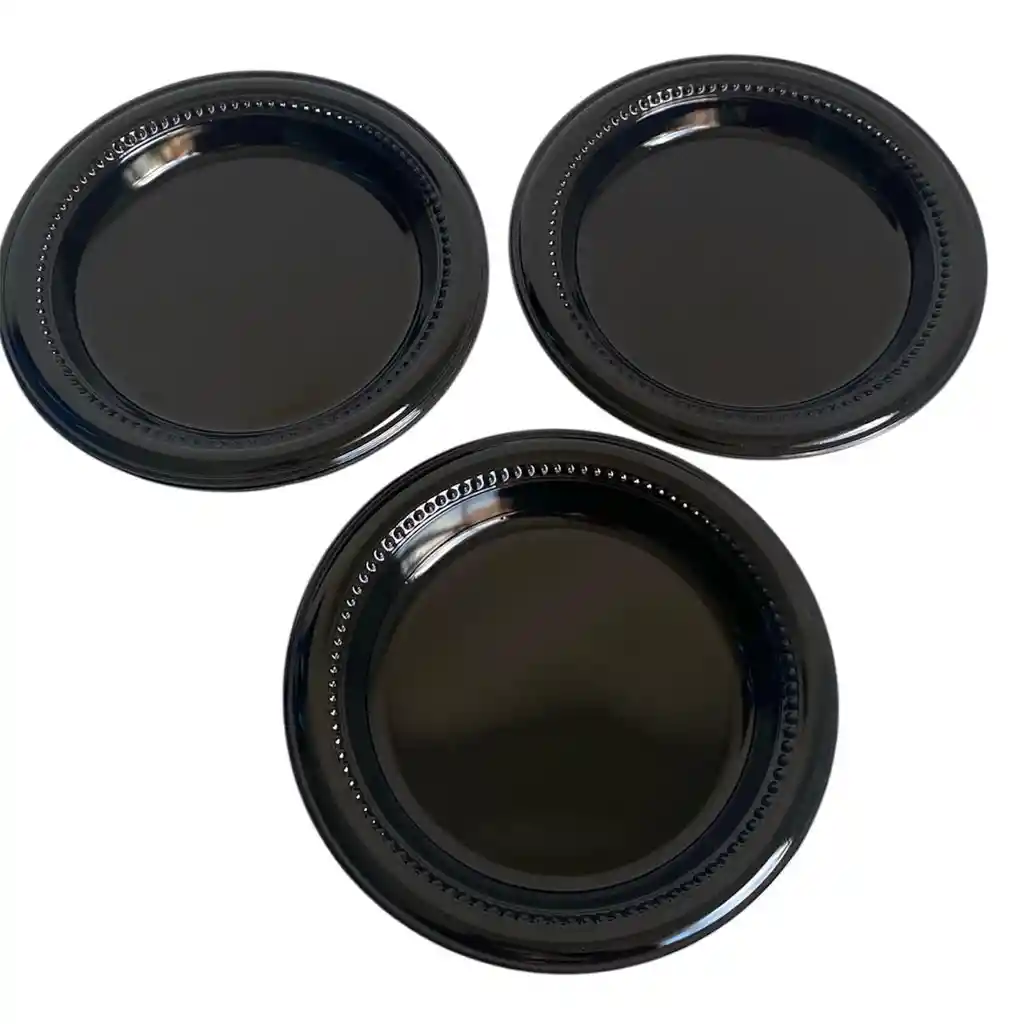 Platos Plásticos Negros 15 Cms Paqx15, Platos Ponque