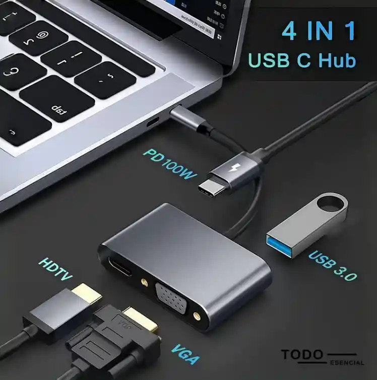 Adaptador Tipo C A Vga, Hdmi, Usb Y Tipo C