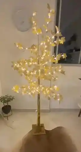 Arbol Luces Luz Led Blanco Navidad Hojas De Arce Flores Dorado