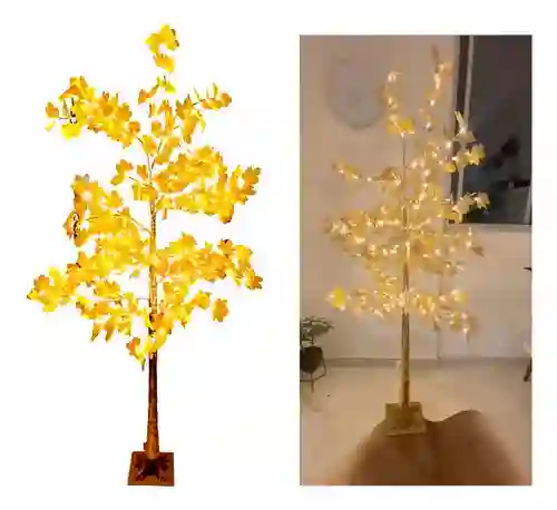 Arbol Luces Luz Led Blanco Navidad Hojas De Arce Flores Dorado