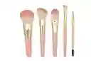 Kit X 5 Brochas Mini Rosado Kt5 Con Cosmetiquera Trendy