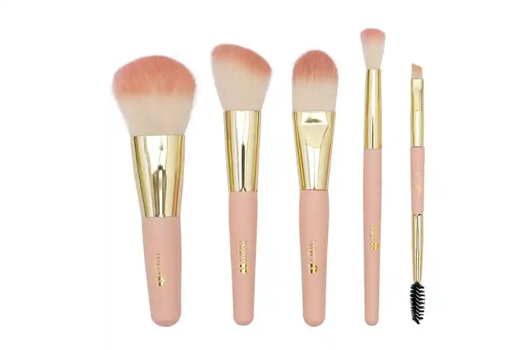 Kit X 5 Brochas Mini Rosado Kt5 Con Cosmetiquera Trendy