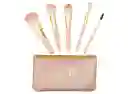 Kit X 5 Brochas Mini Rosado Kt5 Con Cosmetiquera Trendy