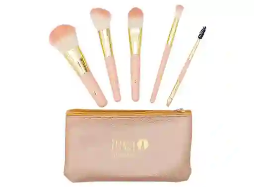 Kit X 5 Brochas Mini Rosado Kt5 Con Cosmetiquera Trendy
