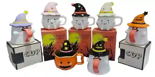 Mug Pocillo Halloween Fantasma,brujita,calabaza