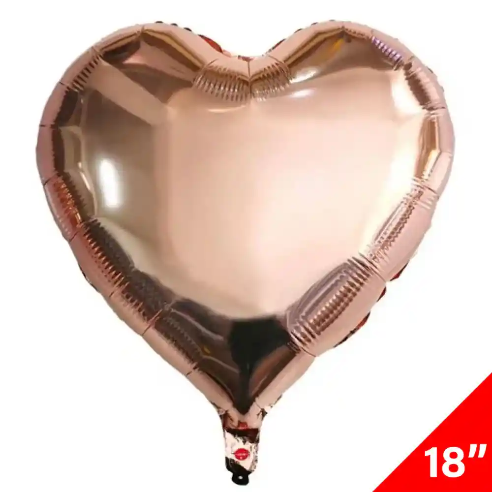 Globo 18" Corazon Metalizado Color Oro Rosa Con Helio