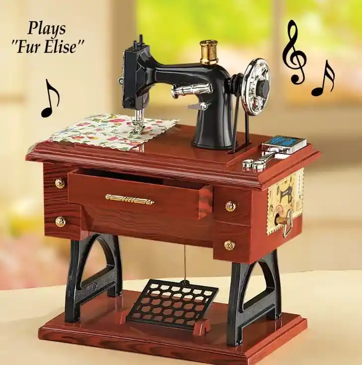 Caja Musical Con Forma De Máquina De Coser A Manivela Ref. 1010