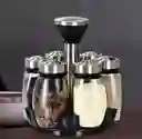 Set Condimentero 6 Piezas En Vidrio Elegante Giratorio 360 Grados