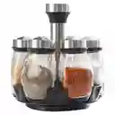 Set Condimentero 6 Piezas En Vidrio Elegante Giratorio 360 Grados