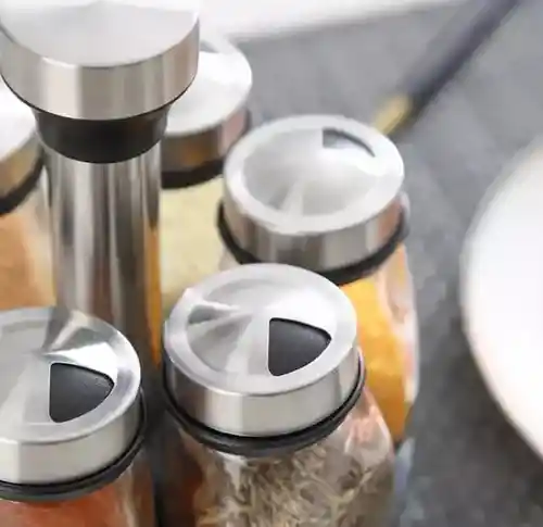 Set Condimentero 6 Piezas En Vidrio Elegante Giratorio 360 Grados