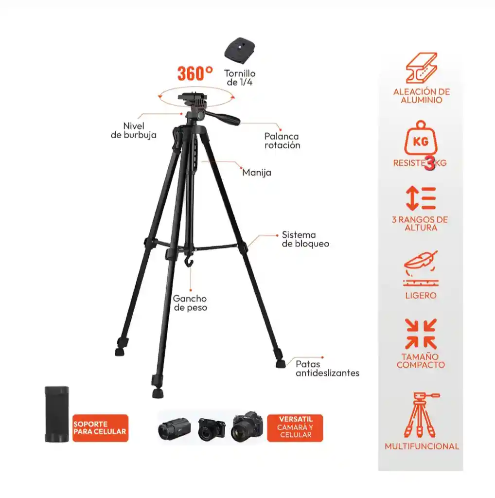 Tripode Profesional 130 Cm Para Celular Y Cámara
