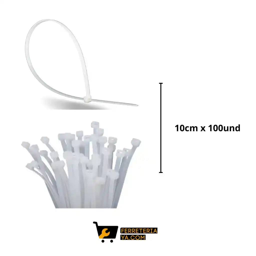 Amarre Plastico Blanco Paquete 10cm X 100un