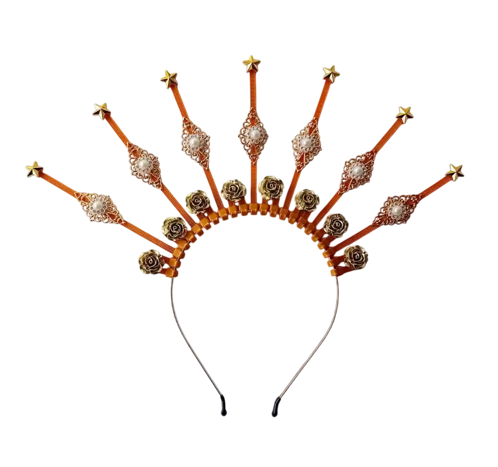 Halloween Diadema Diosa Perlas Catrina Dorado