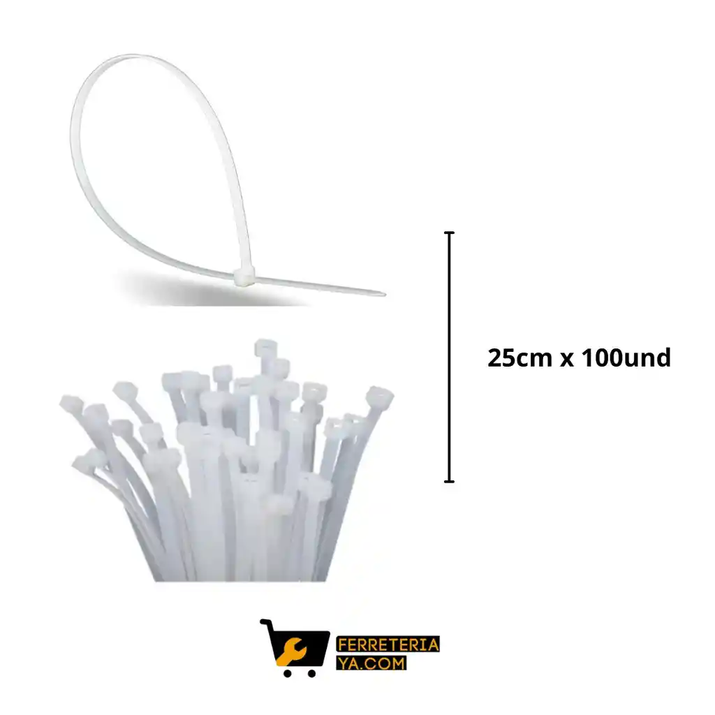 Amarre Plastico Blanco Paquete 25cm X 100un